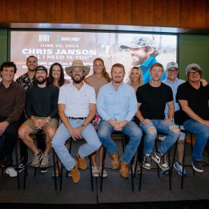 Photo Back Row L-R: Nashville Harbor Records & Entertainment's Ryan Dokke, Andrew Thoen, Stella Prado, Andi Brooks, Liz Santana and Jimmy Harnen; Front Row L-R: Big Machine Label Group’s Scott Borchetta (Executive Producer), Brad Clawson (BMI), Chris Janson (BMI), Mitch Oglesby (ASCAP), Ashley Gorley (ASCAP), Big Machine Label Group’s Julian Raymond (Producer) Photo Credit: Aubrey Wise for BMI